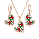 Austrian Crystal Heart Pendant Necklace Earrings Jewelry Sets for Women | Colorful Crystal,14K rose gold plated brass,Cute heart-shaped design,gift box,16+2" adjustable chain,women's jewelry set