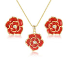 Rose Flower Earring Necklace Set - 14k Gold Plated Hypoallergenic Jewelry Sets For Women, Trendy Cubic Zirconia Floral Earring Pendant Necklace Anniversary Birthday Gift for Her