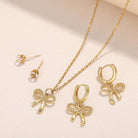 Bow Necklace Earrings for Women 14K Gold Plated Bowknot Choker Dainty Bow Earring Wedding Prom Fashion Jewelry Set Gifts (style - Zirconia bow)