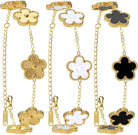 AICase 18K Gold Plated Clover Bracelet Dupes Gold/White/Black Bracelet Set for Women Flower Leaf Lucky Clover Bracelets Trendy Jewelry Birthday Gifts for Women/MoM/Friends