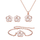 EleQueen Rose Flower Necklace Earrings Bracelet Set 14K Gold Plated Hypoallergenic Jewelry Sets Gift for Women