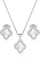 SHINYY Four Leaf Crystal Clover Necklace Earring Set for Women | 18K Gold Plated Cubic Zirconia Bracelet | 4 Leaf Lucky Pendant and Ear Studs | Jewelry Gift for Her