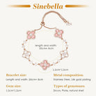Women's 18K Gold Plated Clover Bracelet with Natural Shell - Four Leaf Lucky Charm Dainty Link Bracelets Jewelry for Women, Trendy Birthday/Mother's Day Gift