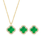 COBI Four Leaf Clover Necklace and Stud Earrings Jewelry Set White Black Green, 18k Gold Plated Clover Earrings Pendant Necklace, Clover Jewelry Set Gifts for Women