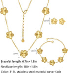 Clover Neckalce Bracelet Earring Set for Women 14K Gold Plated Stainless Steel Four Leaf Clover Jewelry Set