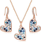 Austrian Crystal Heart Pendant Necklace Earrings Jewelry Sets for Women | Colorful Crystal,14K rose gold plated brass,Cute heart-shaped design,gift box,16+2" adjustable chain,women's jewelry set