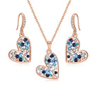 Austrian Crystal Heart Pendant Necklace Earrings Jewelry Sets for Women | Colorful Crystal,14K rose gold plated brass,Cute heart-shaped design,gift box,16+2" adjustable chain,women's jewelry set