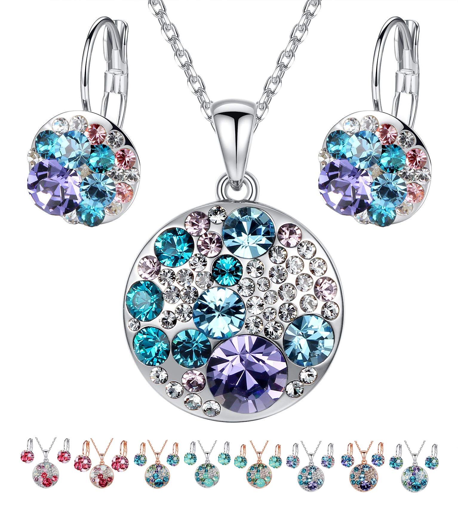 Leafael Ocean Bubble Women's Crystal Jewelry Set Costume Fashion Pendant Necklace Earring, Silver Tone or 18K Rose Gold Plated, 18" + 2", Birthday Gifts for Women