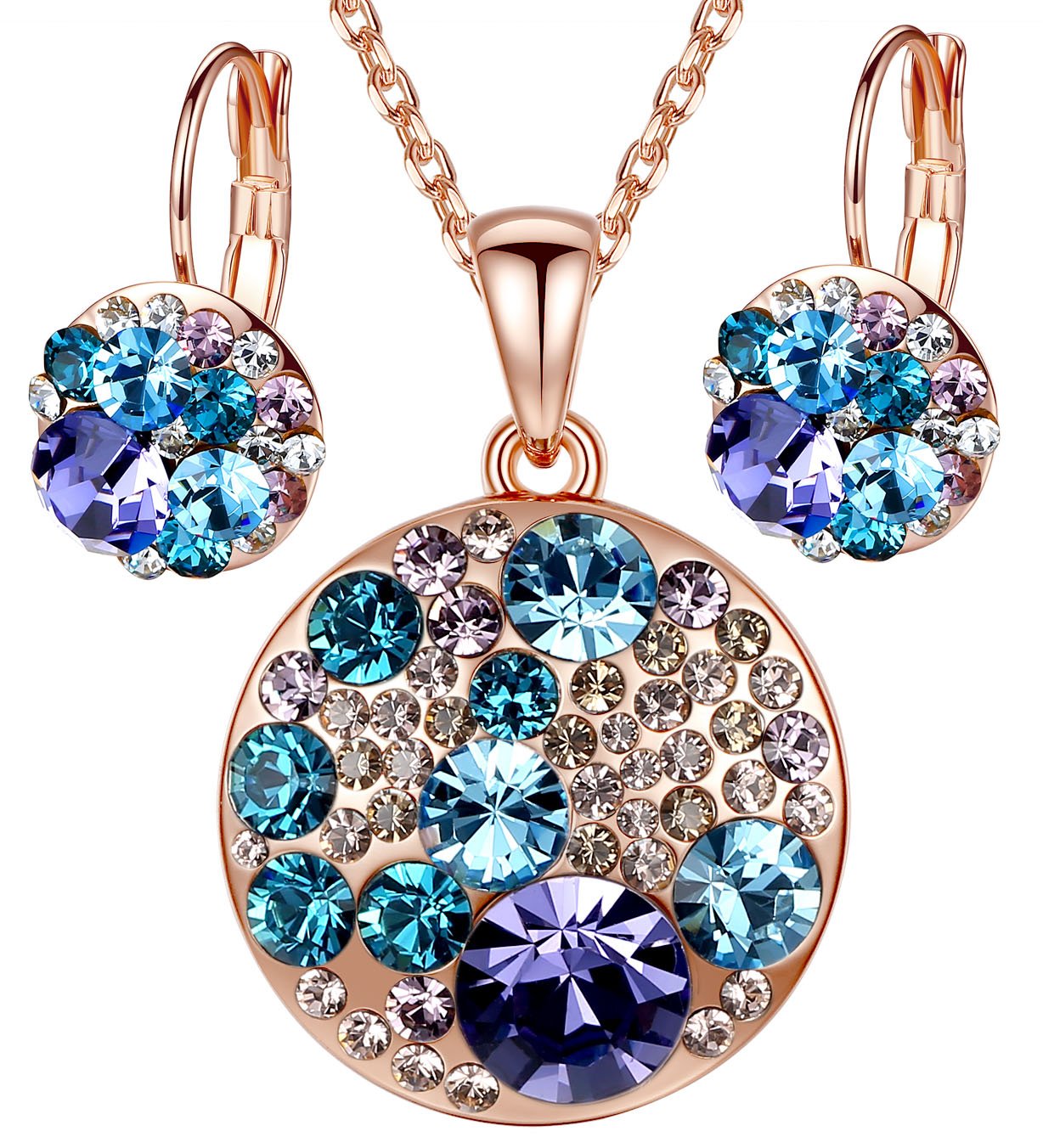 Leafael Ocean Bubble Women's Crystal Jewelry Set Costume Fashion Pendant Necklace Earring, Silver Tone or 18K Rose Gold Plated, 18" + 2", Birthday Gifts for Women