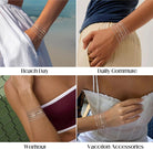 DEARMAY 6PCS Gold&Silver Bracelets Set for Women Dainty, Stackable Sterling Silver Plated Beaded Figaro Herringbone Paperclip Chain Waterproof, Layered Bracelets Set Gifts for Women Mom Her
