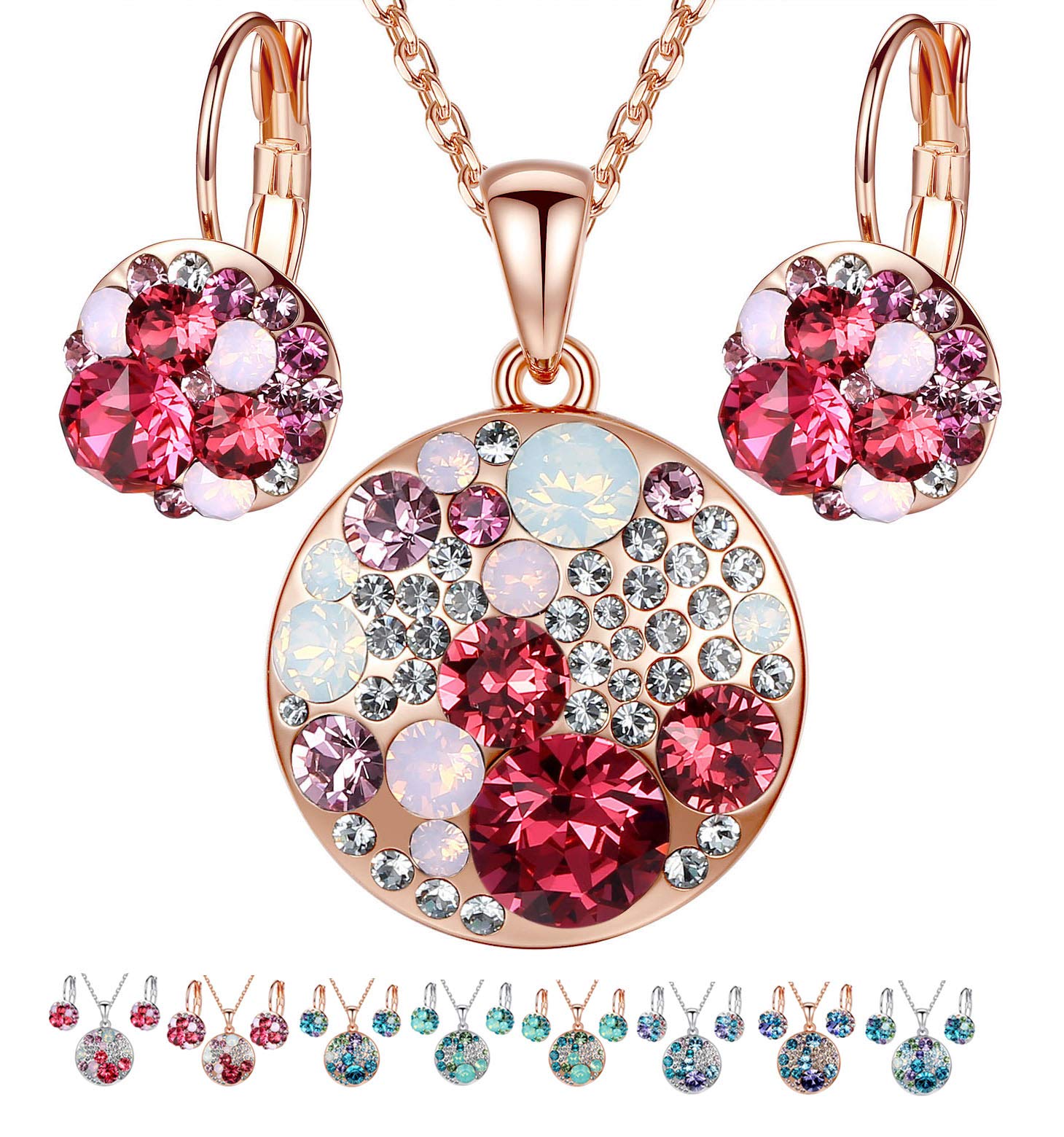 Leafael Ocean Bubble Women's Crystal Jewelry Set Costume Fashion Pendant Necklace Earring, Silver Tone or 18K Rose Gold Plated, 18" + 2", Birthday Gifts for Women