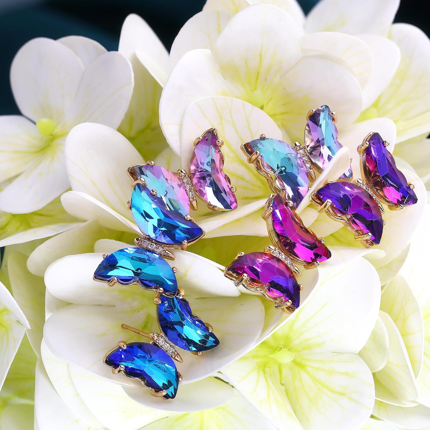 Butterfly Crystal Jewelry Set with Butterfly Necklace Stud Earrings Bolo Bracelet Adjustable Ring for Women Trendy, Iridescent Y2K Dainty Butterfly Jewelry Gifts