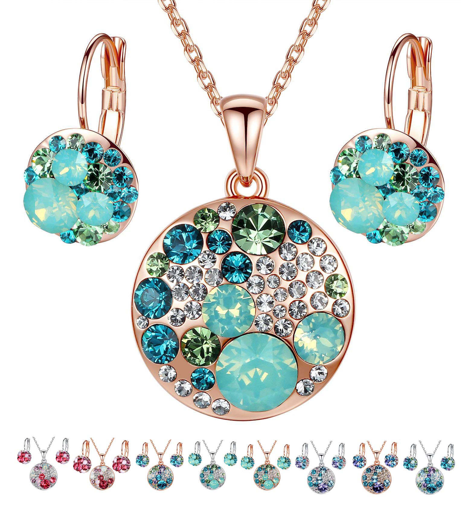 Leafael Ocean Bubble Women's Crystal Jewelry Set Costume Fashion Pendant Necklace Earring, Silver Tone or 18K Rose Gold Plated, 18" + 2", Birthday Gifts for Women