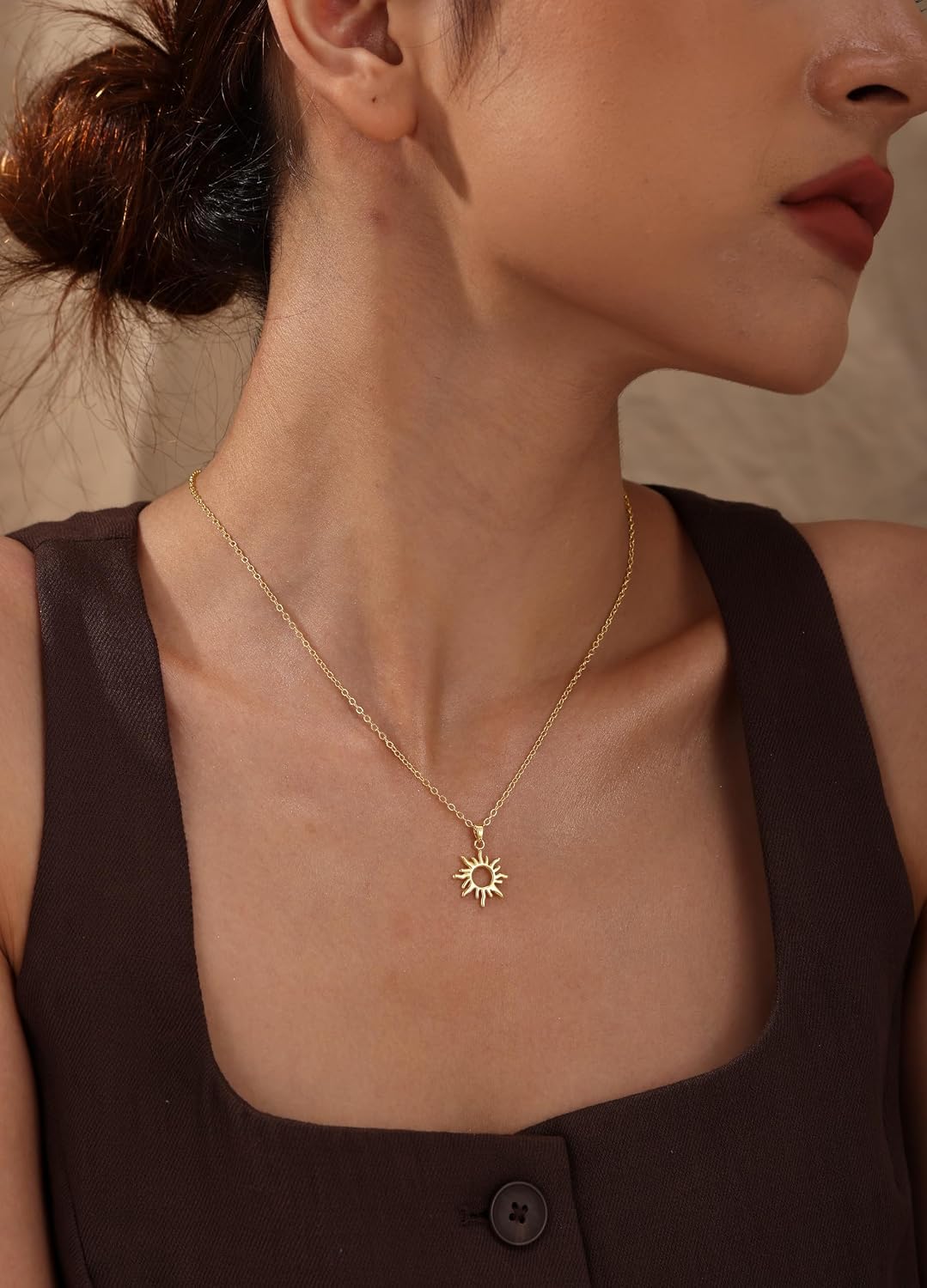 CHESKY Layered Necklaces for Women Trendy, Dainty 14k Gold Plated Pendant Necklace Layering Necklace for Women Non Tarnish Hypoallergenic Sun Gold Necklace Stack Gold Jewelry for Women Gifts