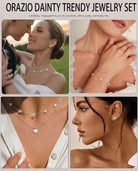 ORAZIO Dainty Silver Gold Jewelry Set for Women Trendy 14K Gold Plated CZ Flowers Pendant Choker Necklaces for Women Stud Earrings Link Bracelets Stack Jewelry Gifts for Wedding Prom Brides