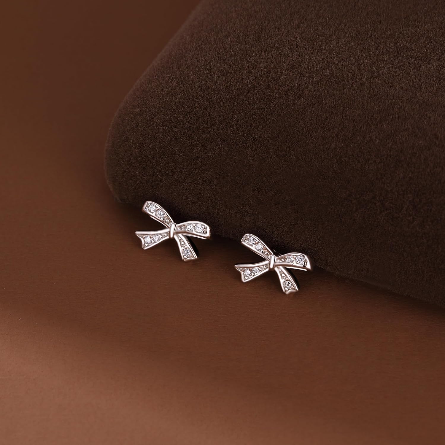 SLUYNZ Solid 925 Sterling Silver Tiny Bow Earrings Stud for Women Teens CZ Bowknot Stud Earrings