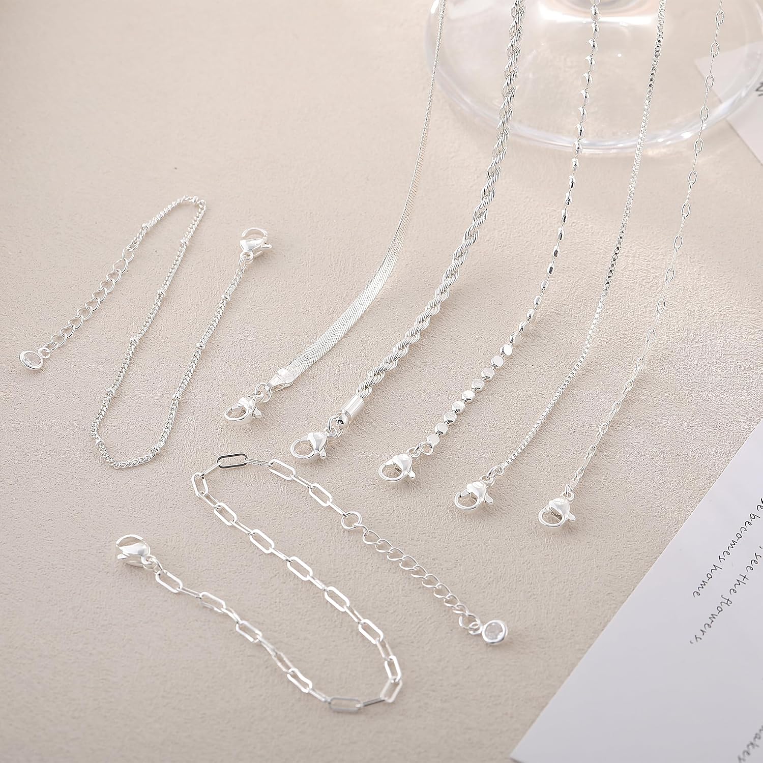 Kyerlyn Silver Bracelets for Women Trendy Waterproof Silver Dainty Bracelet Stack Adjustable Layered Bracelet Set Minimalist Fashion Jewelry