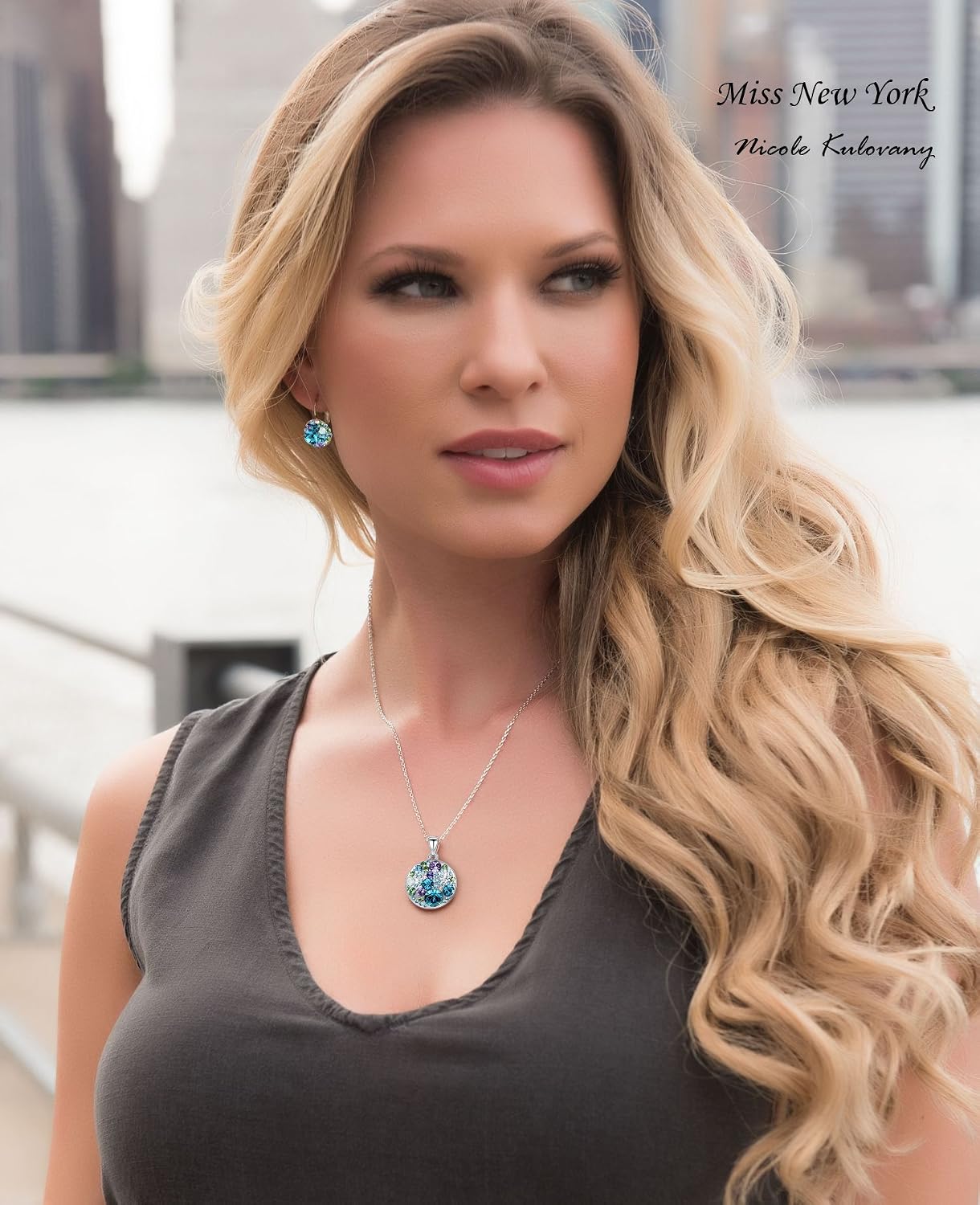 Leafael Ocean Bubble Women's Crystal Jewelry Set Costume Fashion Pendant Necklace Earring, Silver Tone or 18K Rose Gold Plated, 18" + 2", Birthday Gifts for Women