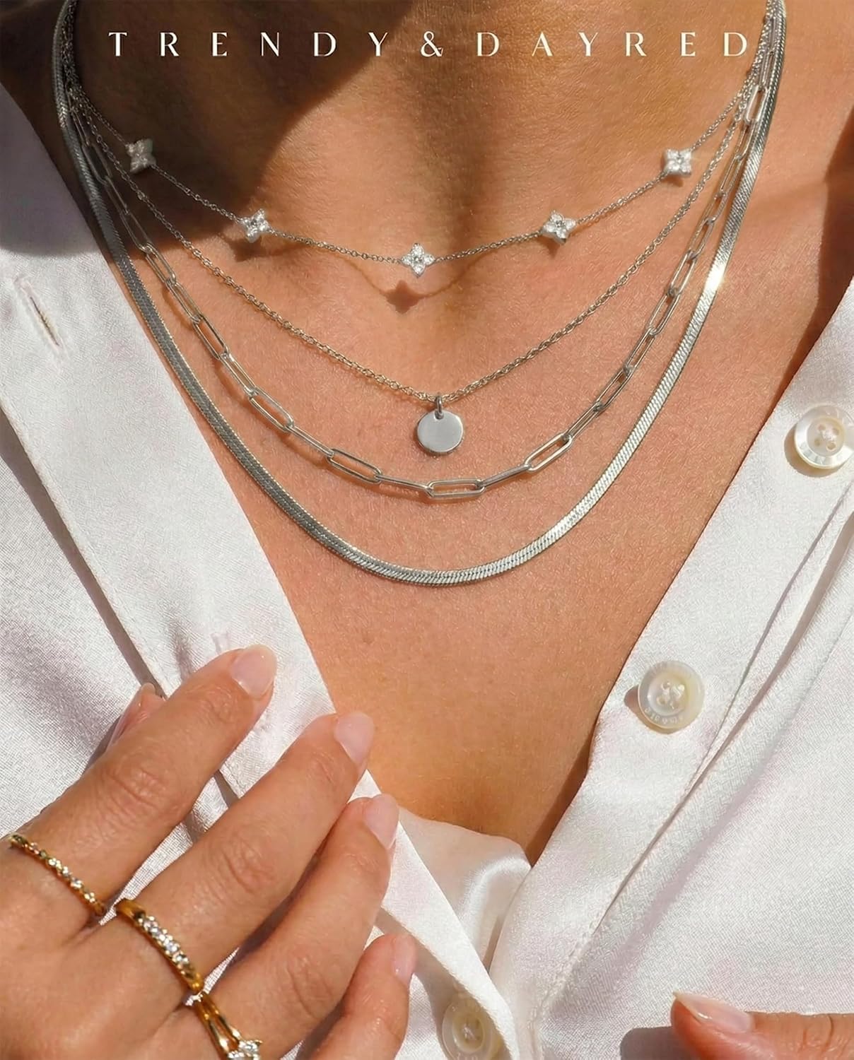 ORAZIO Dainty Silver Gold Jewelry Set for Women Trendy 14K Gold Plated CZ Flowers Pendant Choker Necklaces for Women Stud Earrings Link Bracelets Stack Jewelry Gifts for Wedding Prom Brides