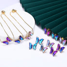 Butterfly Crystal Jewelry Set with Butterfly Necklace Stud Earrings Bolo Bracelet Adjustable Ring for Women Trendy, Iridescent Y2K Dainty Butterfly Jewelry Gifts