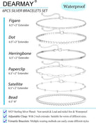 DEARMAY 6PCS Gold&Silver Bracelets Set for Women Dainty, Stackable Sterling Silver Plated Beaded Figaro Herringbone Paperclip Chain Waterproof, Layered Bracelets Set Gifts for Women Mom Her