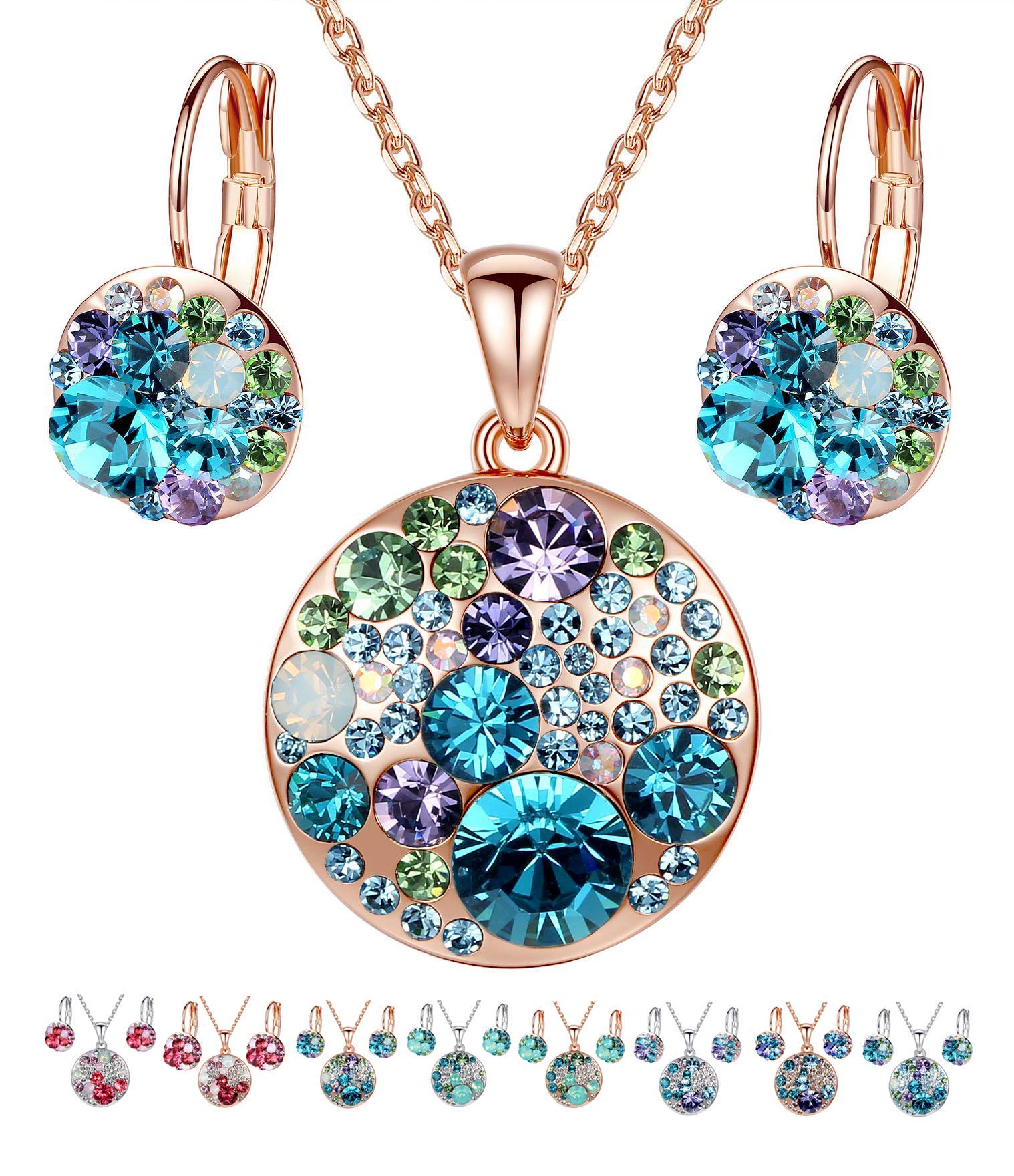 Leafael Ocean Bubble Women's Crystal Jewelry Set Costume Fashion Pendant Necklace Earring, Silver Tone or 18K Rose Gold Plated, 18" + 2", Birthday Gifts for Women