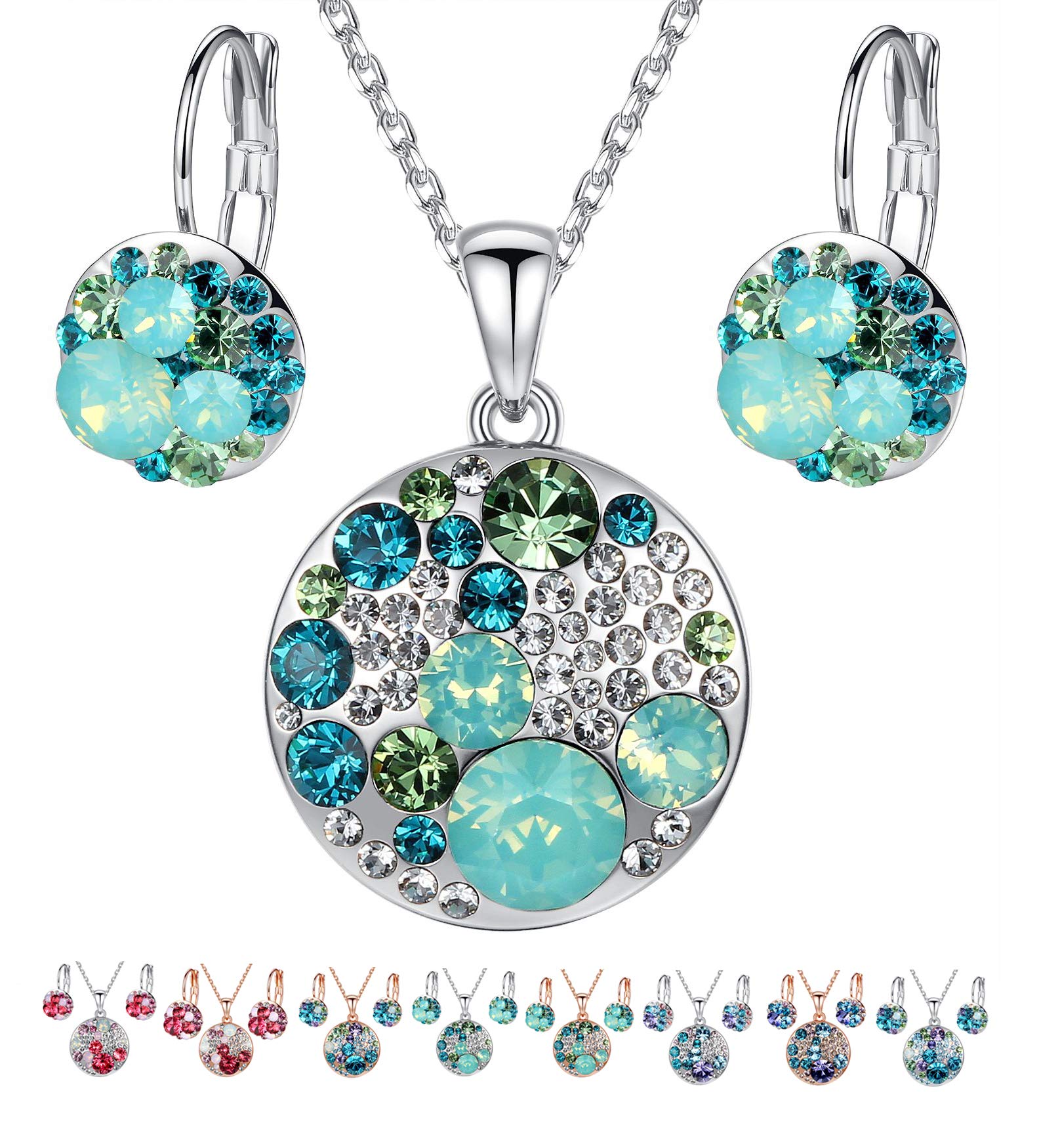 Leafael Ocean Bubble Women's Crystal Jewelry Set Costume Fashion Pendant Necklace Earring, Silver Tone or 18K Rose Gold Plated, 18" + 2", Birthday Gifts for Women