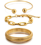 Chunky Gold Bangle Bracelets for Women, Dainty 14k Gold Plated Big Stackable Bangles Set, Trendy Statement Cuff Bracelet Stack Fashion Jewelry Gifts