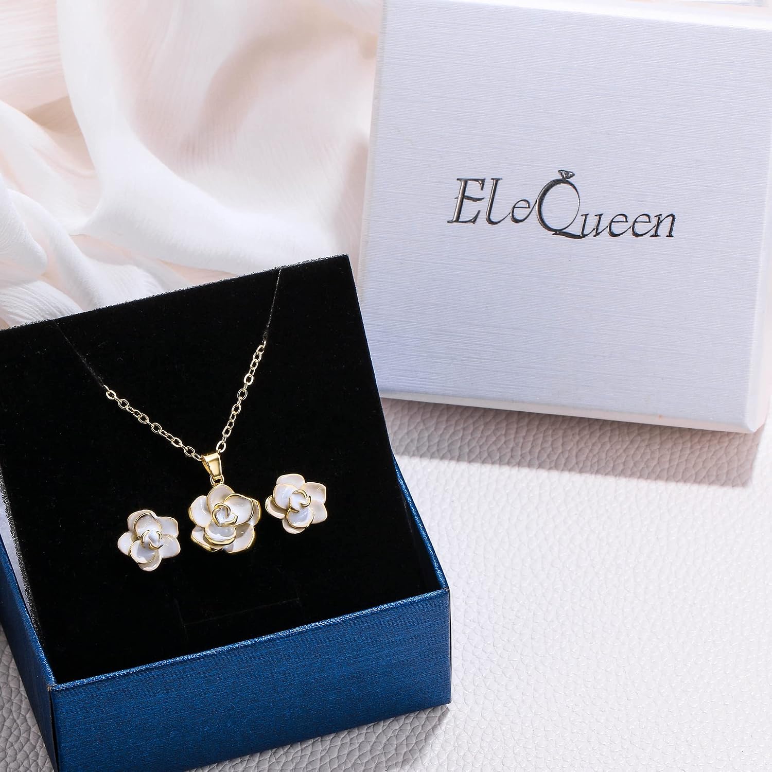 EleQueen Rose Flower Necklace Earrings Bracelet Set 14K Gold Plated Hypoallergenic Jewelry Sets Gift for Women