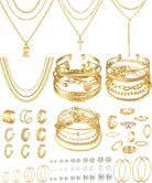 17 MILE 78 Pieces Gold Jewelry Set for Women, 9 Necklace, 24 Bracelet, 22 Earrings, 23 Knuckle Rings Gold Plated Jewerly set for Women Gift