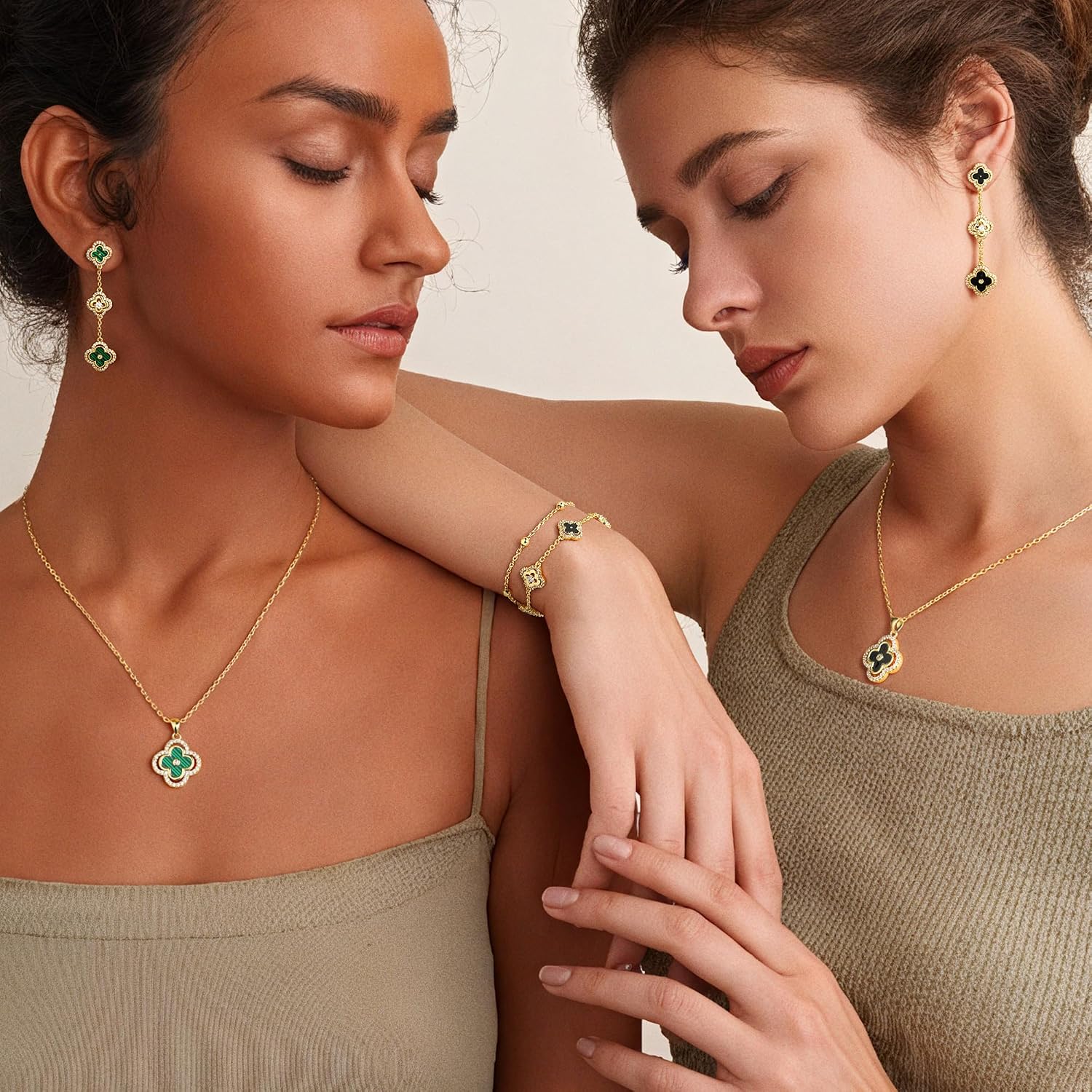 Turandoss Clover Necklaces for Women - Dainty 14K Gold Plated CZ Pendant Necklace Colorful Four Leaf Clover Necklace Lucky Necklaces Gifts