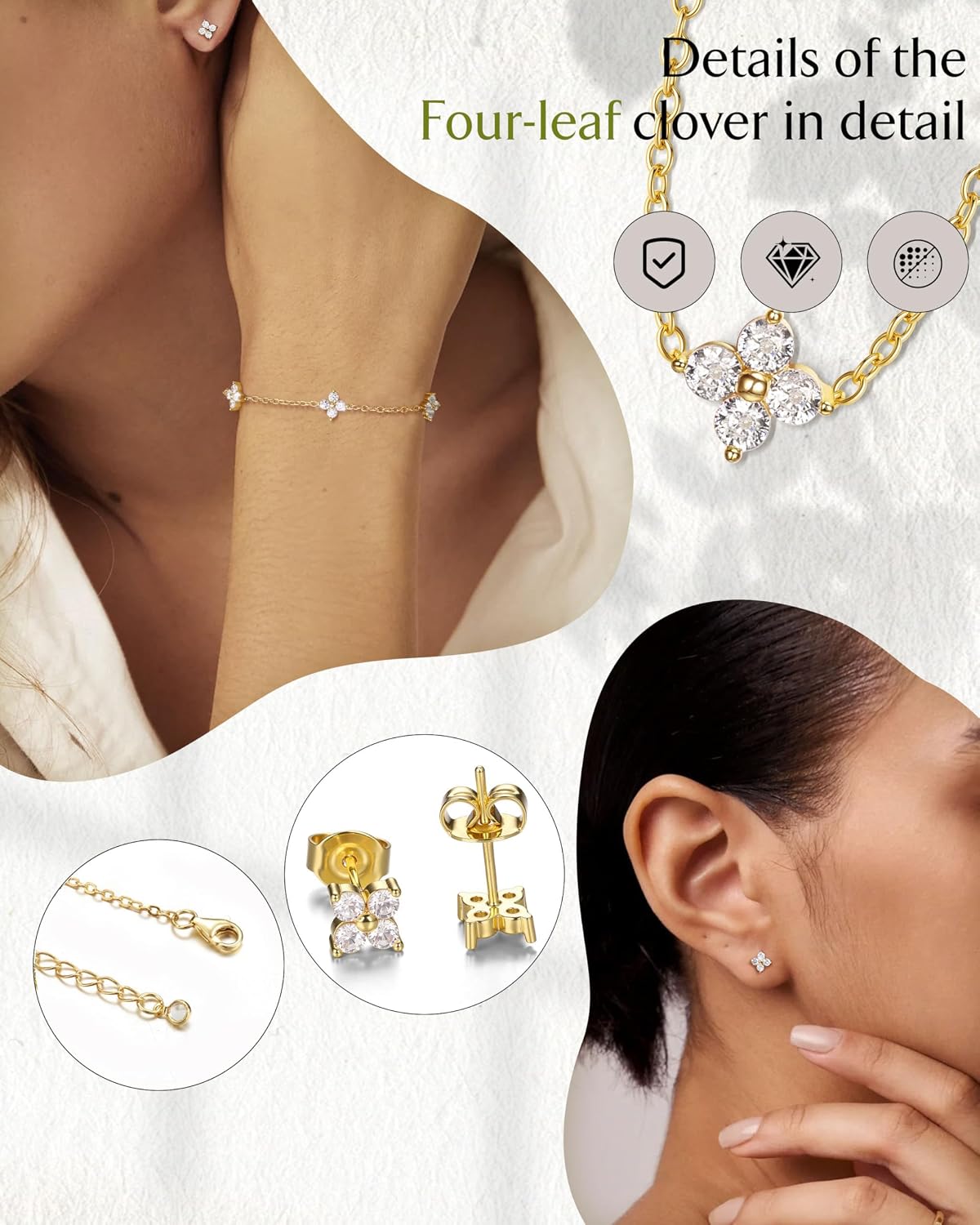 ORAZIO Dainty Silver Gold Jewelry Set for Women Trendy 14K Gold Plated CZ Flowers Pendant Choker Necklaces for Women Stud Earrings Link Bracelets Stack Jewelry Gifts for Wedding Prom Brides