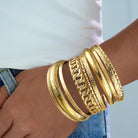 ÌF ME Gold Bangle Bracelets for Women, Indian Bangles Stackable Set, Multi Layer Textured 18K Gold Plated Chunky Bracelets Boho Jewelrys Set