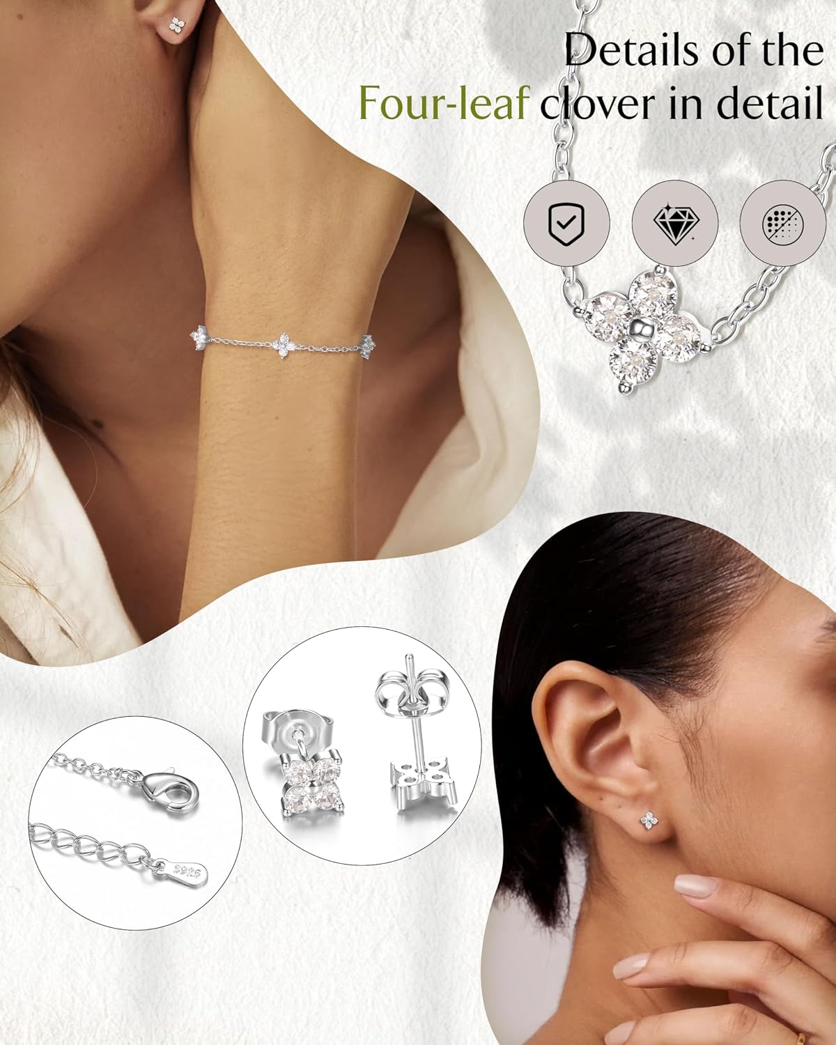 ORAZIO Dainty Silver Gold Jewelry Set for Women Trendy 14K Gold Plated CZ Flowers Pendant Choker Necklaces for Women Stud Earrings Link Bracelets Stack Jewelry Gifts for Wedding Prom Brides