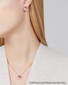 Clover Jewelry Set 3 PC - 18K Gold Plated Stainless Steel Y Necklace Four Leaf Pendant, Clover Link Bracelet Charm, Flower Earrings, Hypoallergenic Non-Tarnish,Simple Luxury Lucky Gifts for Women
