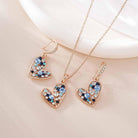 Austrian Crystal Heart Pendant Necklace Earrings Jewelry Sets for Women | Colorful Crystal,14K rose gold plated brass,Cute heart-shaped design,gift box,16+2" adjustable chain,women's jewelry set