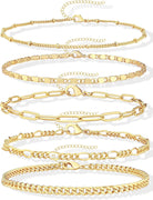 Gokeey Gold Bracelets Set for Women Non Tarnish Trendy,14K Gold Plated Dainty Stackable Paperclip Cuban Link Chain Bracelets, Simple Cute Cuff Bracelets Jewelry Set Adjustable 7"+2"