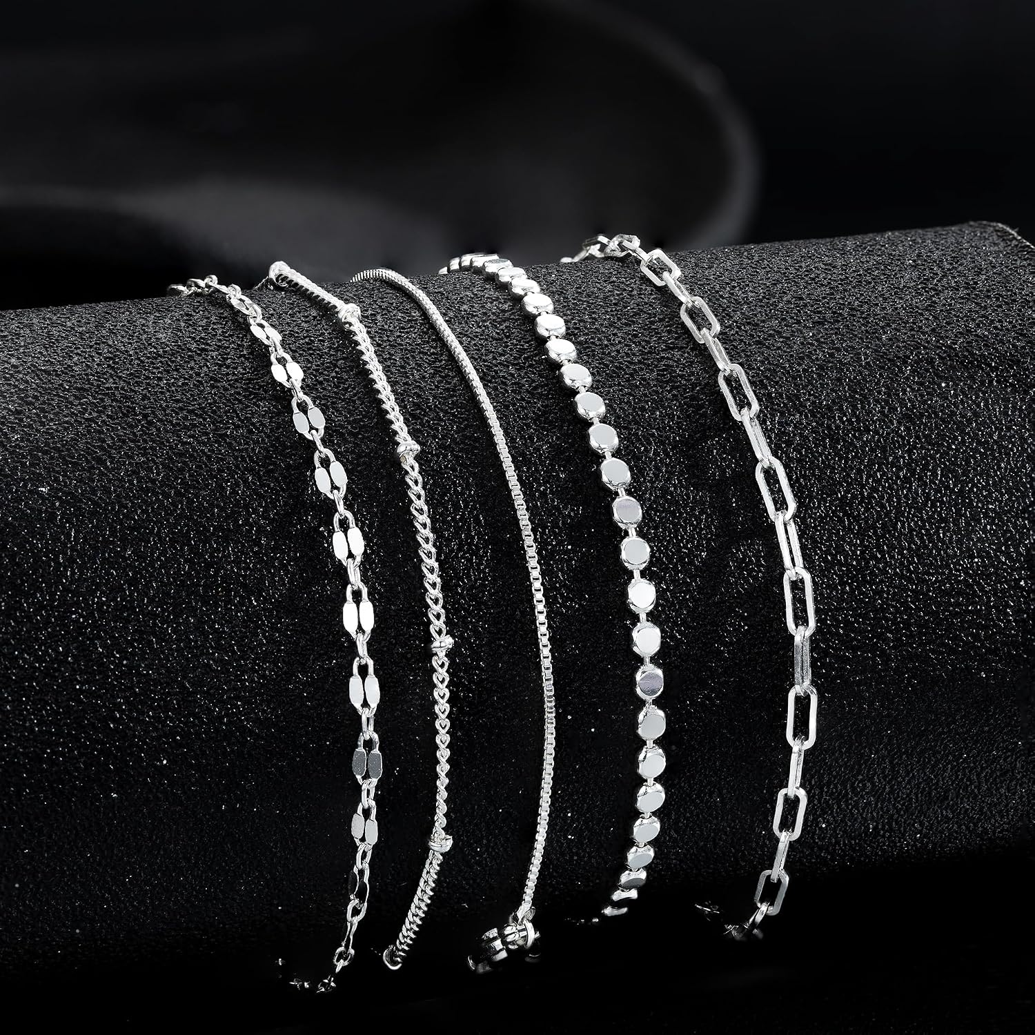 MBW Sterling Silver Bracelets for Women Trendy, Minimalist Simple Dainty S925 Silver Plated Bracelets for Women Stack Waterproof Jewelry Small Thin Bracelet Set for Womens Teen Gift