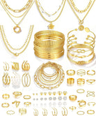 17 MILE 78 Pieces Gold Jewelry Set for Women, 9 Necklace, 24 Bracelet, 22 Earrings, 23 Knuckle Rings Gold Plated Jewerly set for Women Gift