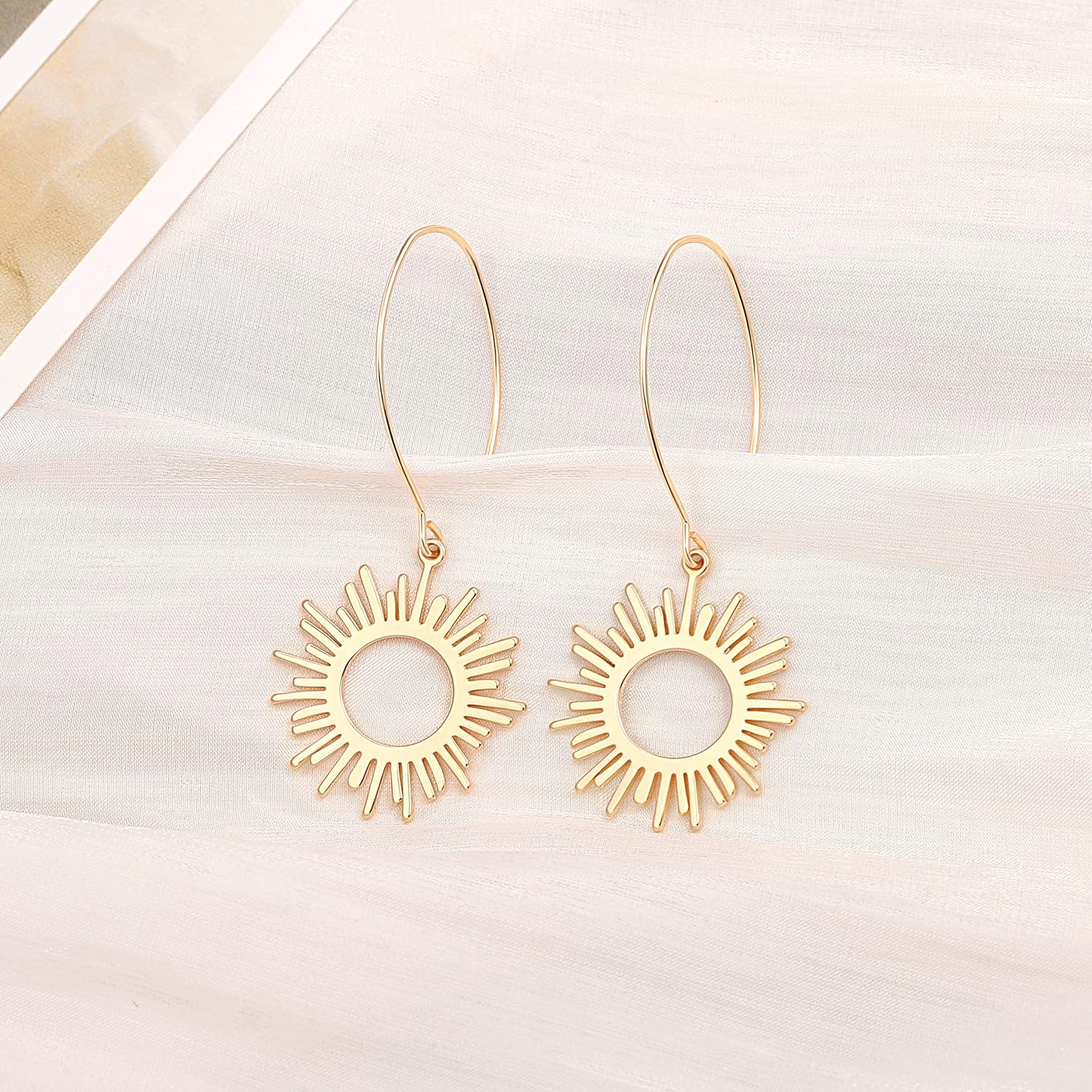 Geometric Drop Dangle Earrings Boho Statement Long Hoops 18k Gold Plated Lightweight Earrings for Women Girls