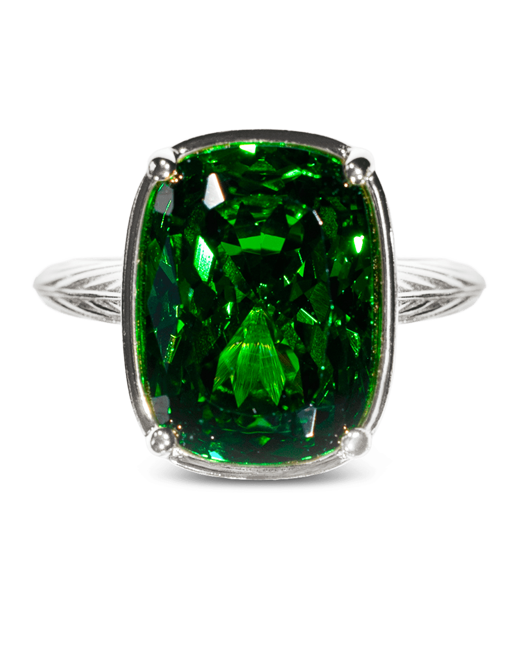 Sterling Silver Elongated Cushion Emerald CZ Cocktail Ring