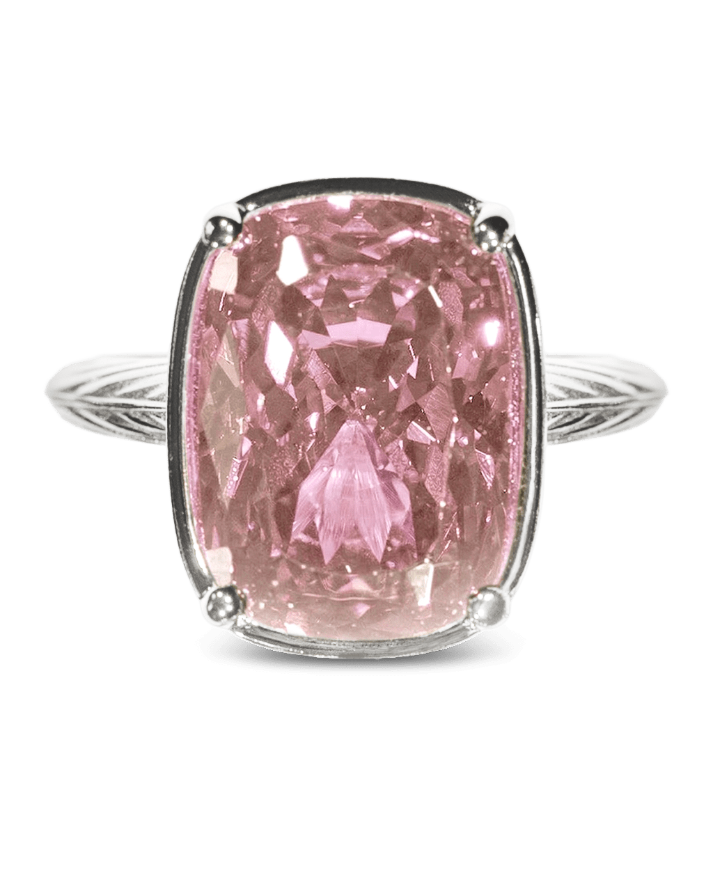 Sterling Silver Elongated Cushion Pink Sapphire CZ Cocktail Ring