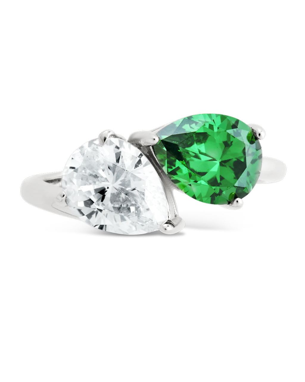 Sterling Silver Pear Toi et Moi Ring