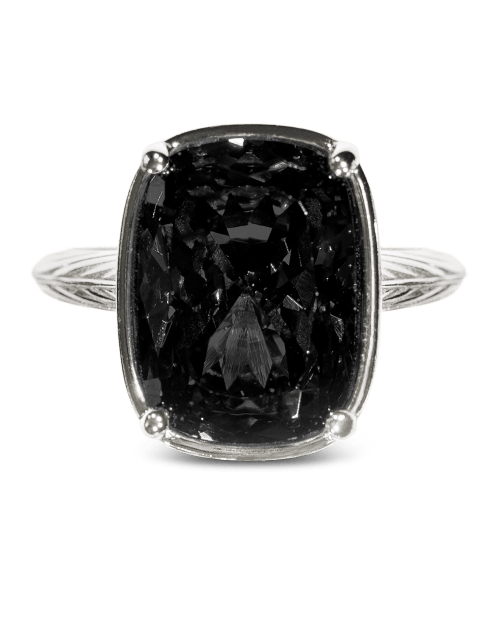 Sterling Silver Elongated Cushion Black CZ Cocktail Ring