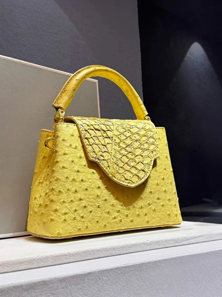 Designer Brand Fashion Leather Ostrich Print Handbag Shoulder Crossbody Bags for Women Sac À Main Femme