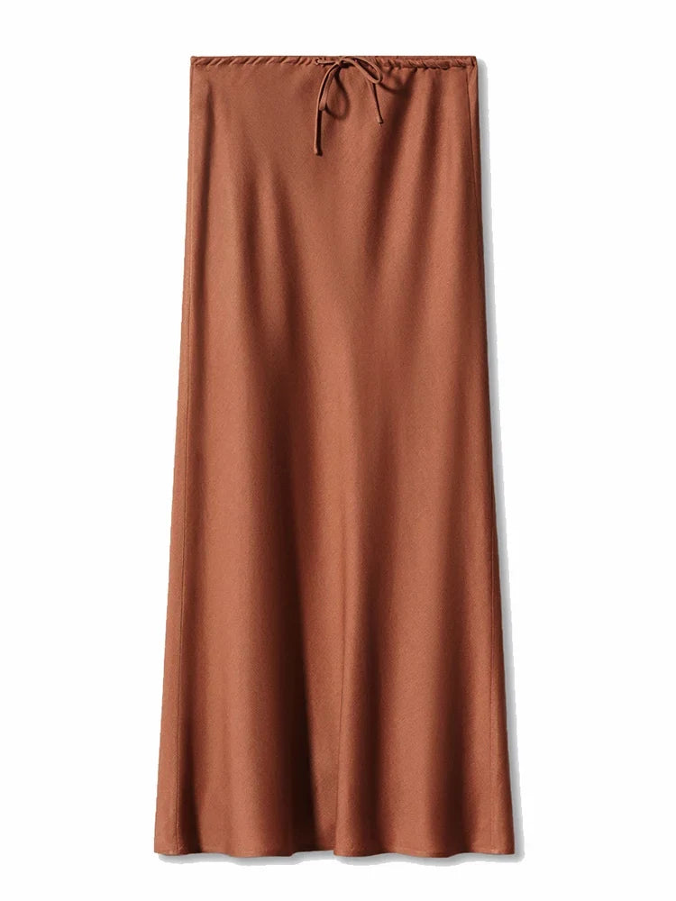 Long Satin Skirts Women Dark Green Luxury Spring Summer Maxi Straight Black Skirt Long Shining Satin Skirt Maxi Brown Ladies