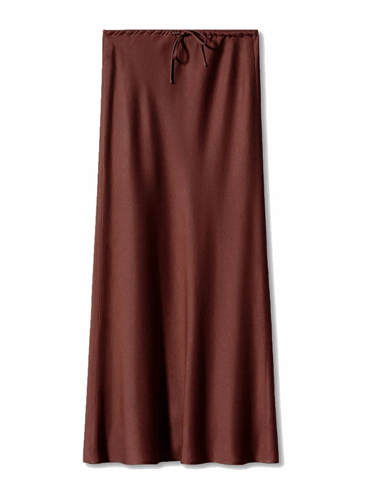 Long Satin Skirts Women Dark Green Luxury Spring Summer Maxi Straight Black Skirt Long Shining Satin Skirt Maxi Brown Ladies