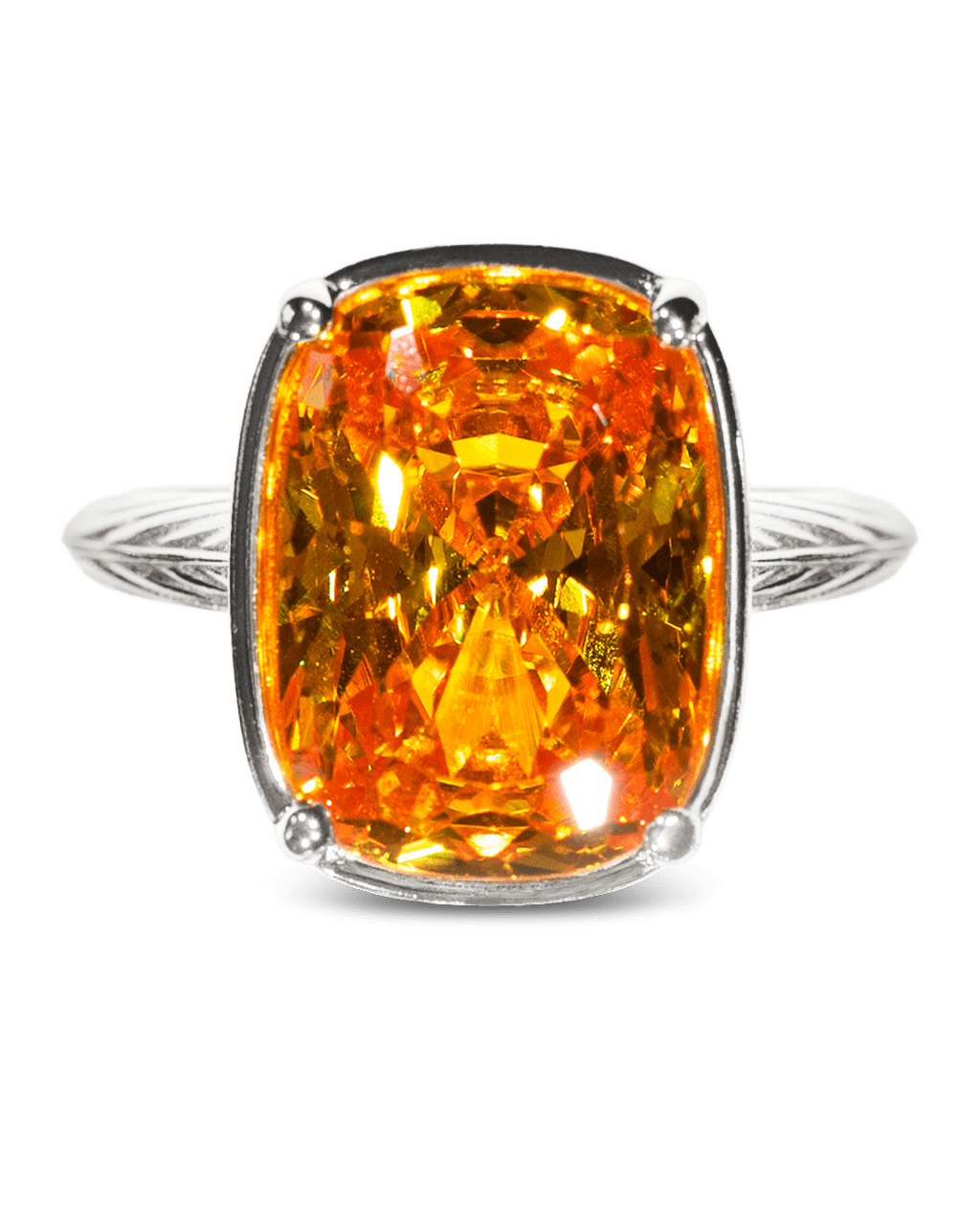 Sterling Silver Elongated Cushion Canary CZ Cocktail Ring